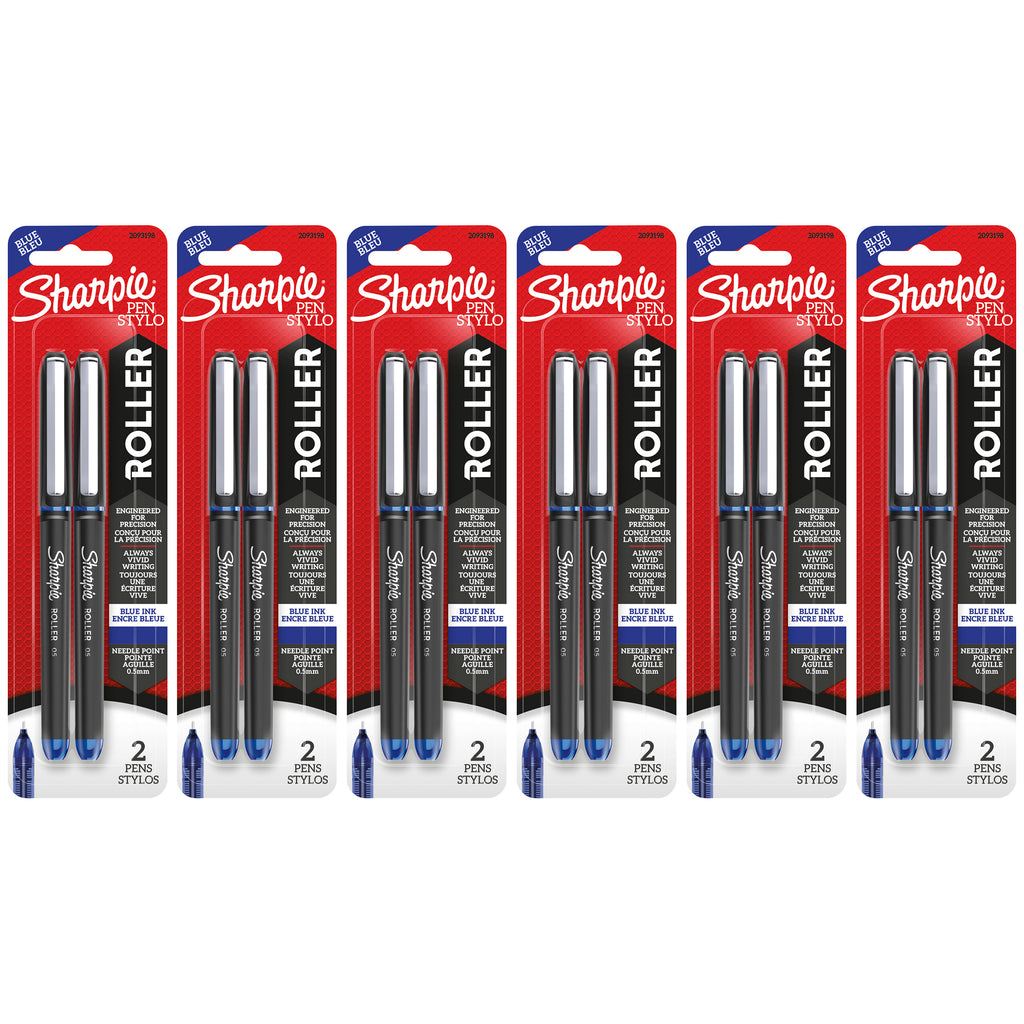 (6 Pk) 2ct Roller Blu Ink Pen Sharpie .5mm