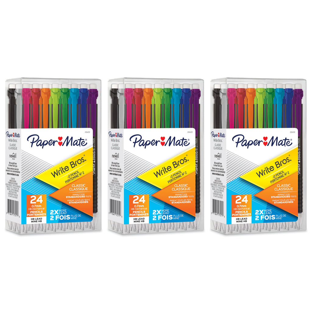 (3 Pk) Mech Pencil Assorted 24ct 0.7mm