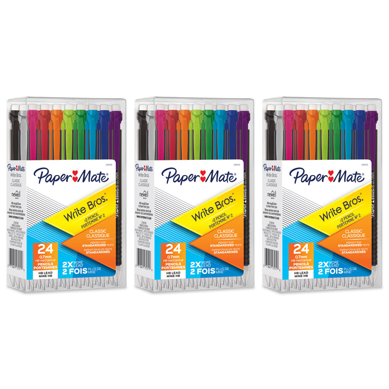 (3 Pk) Mech Pencil Assorted 24ct 0.7mm