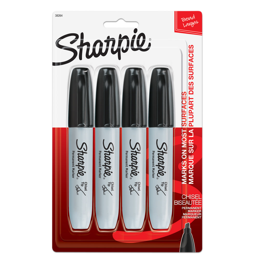 Marker Set Sharpie Chisel Black 4ct Carded
