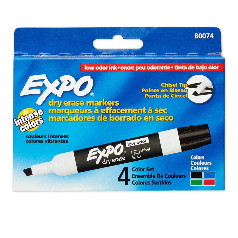 Marker Expo 2 Dry Erase 4 Color Chisel Black Red Blue Green