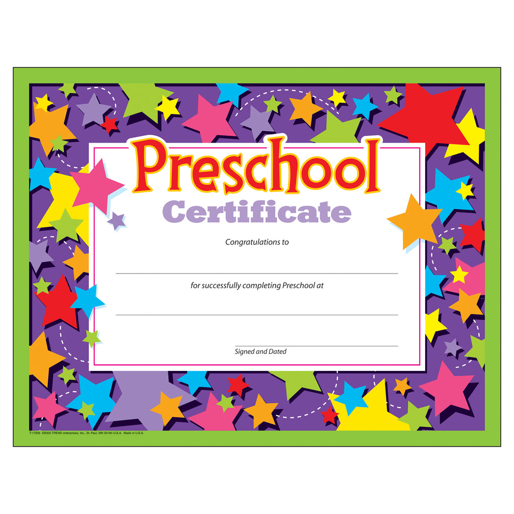 (6 Pk) Preschool Certificate 30 Per Pk