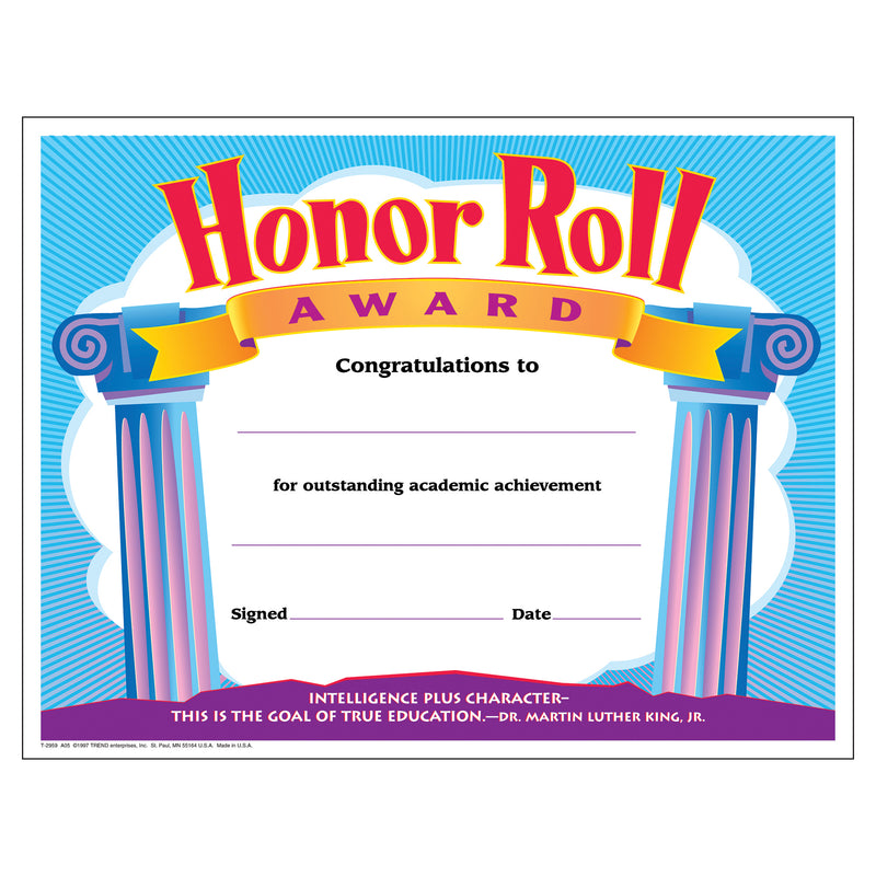 Certificate Honor Roll Award 30-pk 8-1-2 X 11