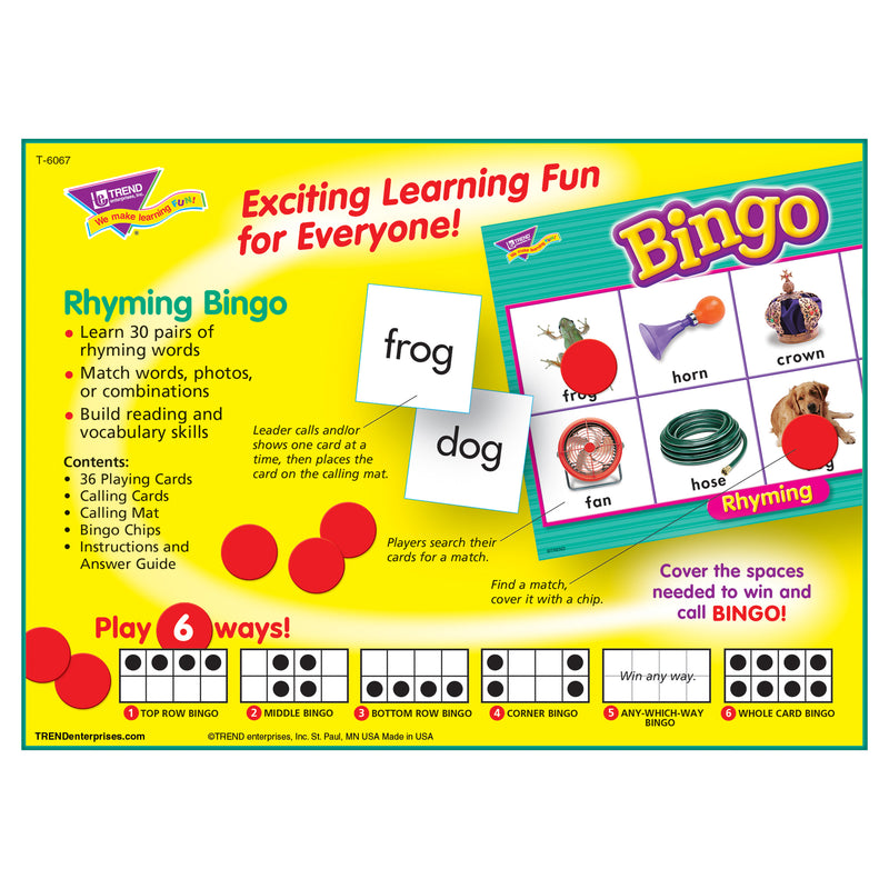 Bingo Rhyming Ages 4 & Up