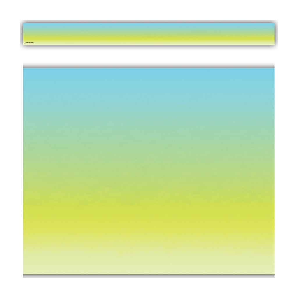 Aqua and Lime Color Wash Straight Border Trim, 35 Feet