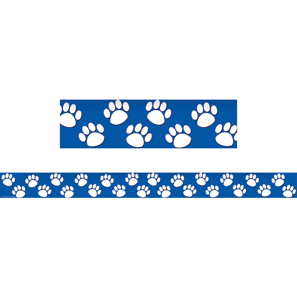 Blue With White Paw Prints Straight Border Trim