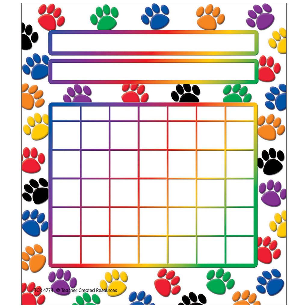 Colorful Paw Prints Incentive Chart 5 1-4 X 6 36-pk