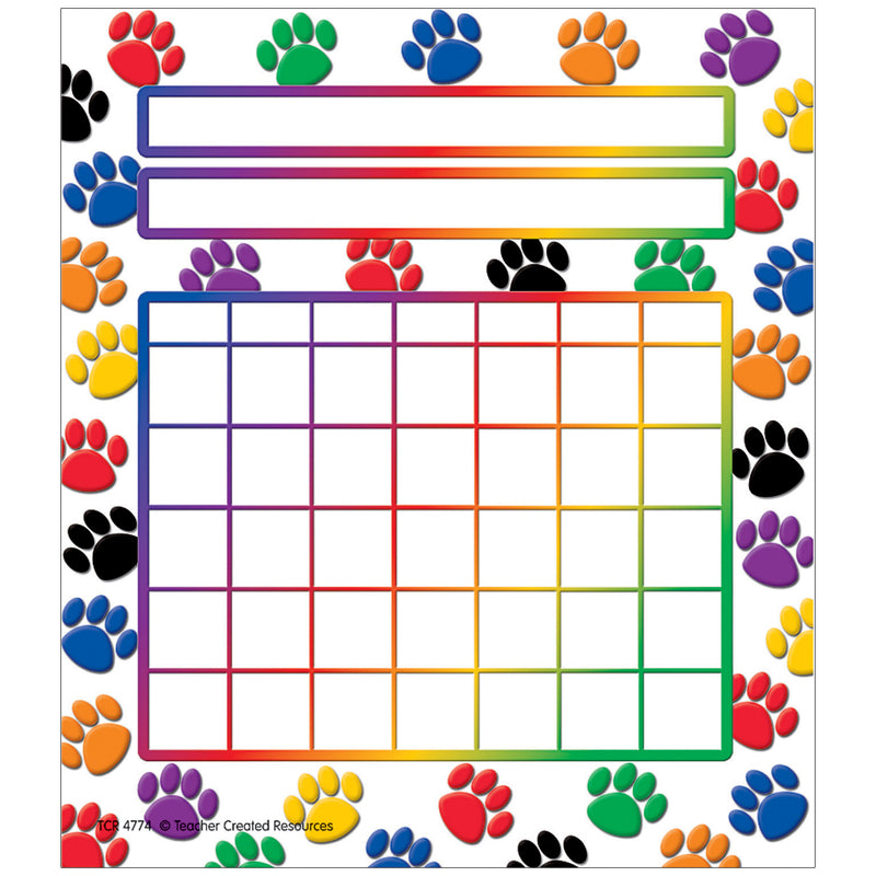 Colorful Paw Prints Incentive Chart 5 1-4 X 6 36-pk