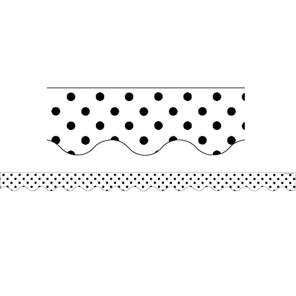 Black Polka Dots On White Scalloped Border Trim