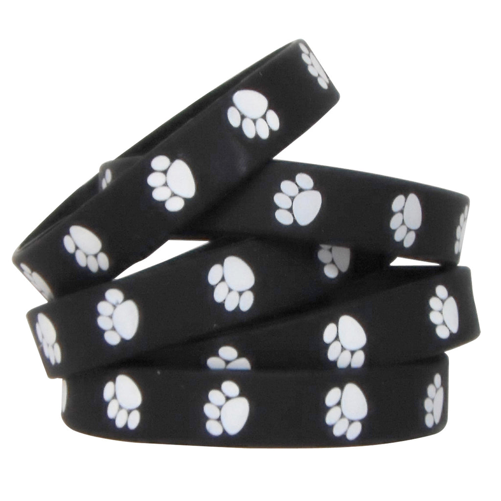 Black W White Paw Prints Wristbands 10-pk