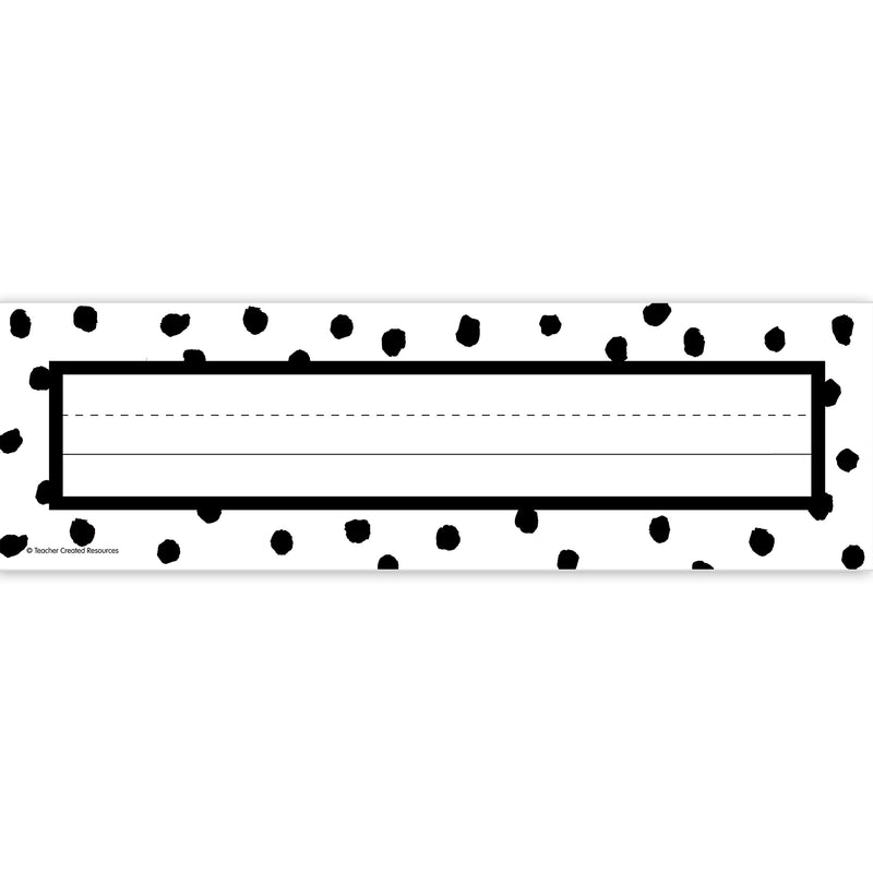 Black Painted Dots on White Flat Name Plates, 11-1-2" x 3-1-2", Pack of 36
