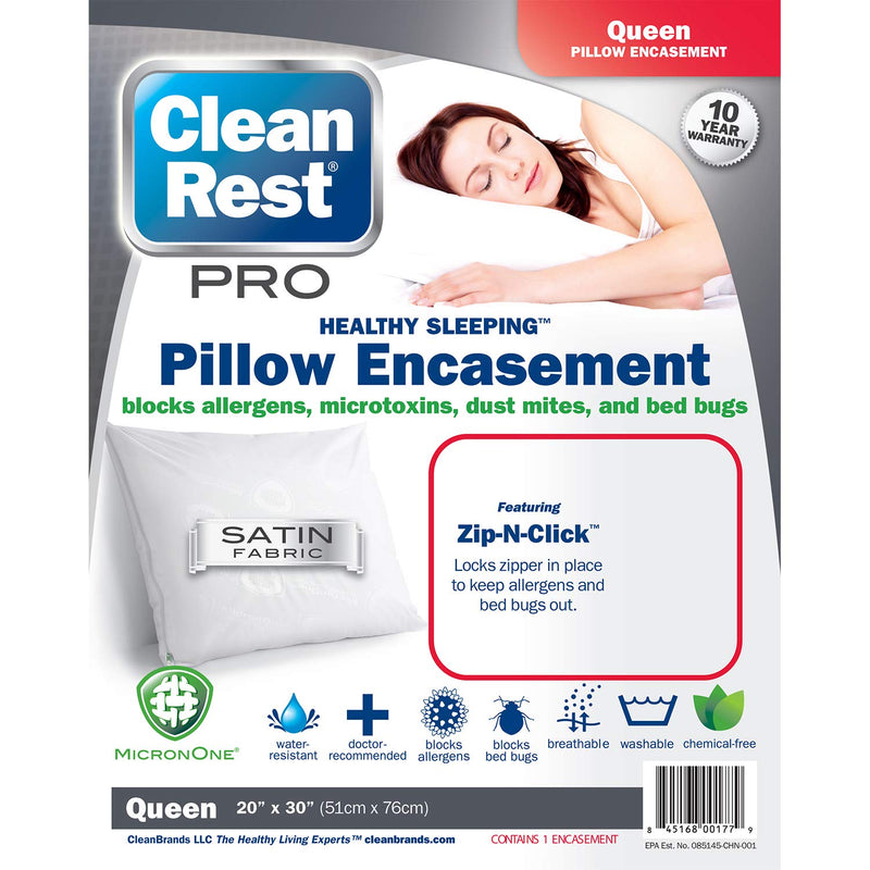 New CleanRest PRO, Queen, Zippered Pillow Protector - Lab Tested Bed Bug Proof, Hypoallergenic, Noiseless - Patented Zipper Security - 10 Year Warranty…