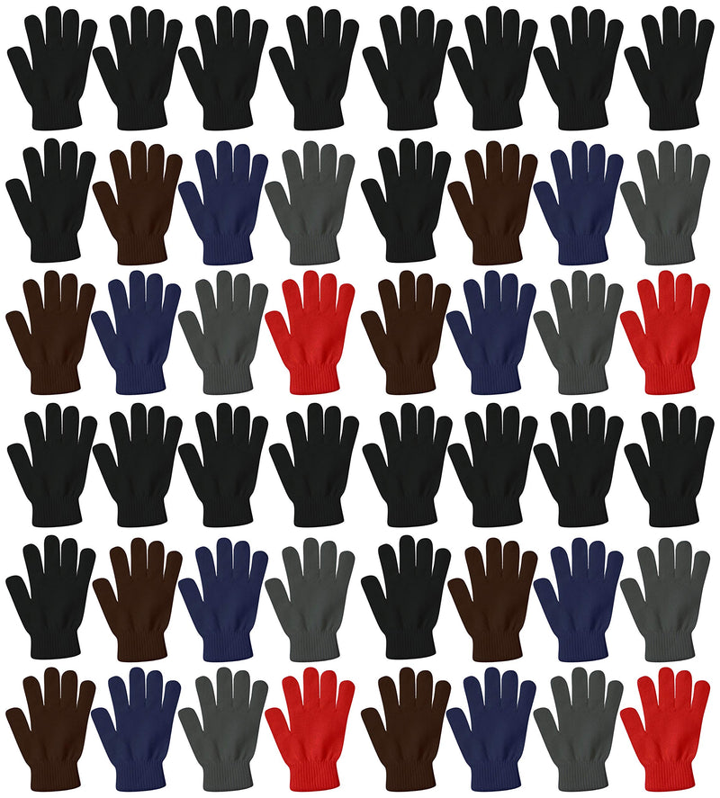 48 Pairs Winter Magic Gloves, Bulk Warm Brushed Interior, Stretchy Assorted Mens Womens (Assorted Knit)