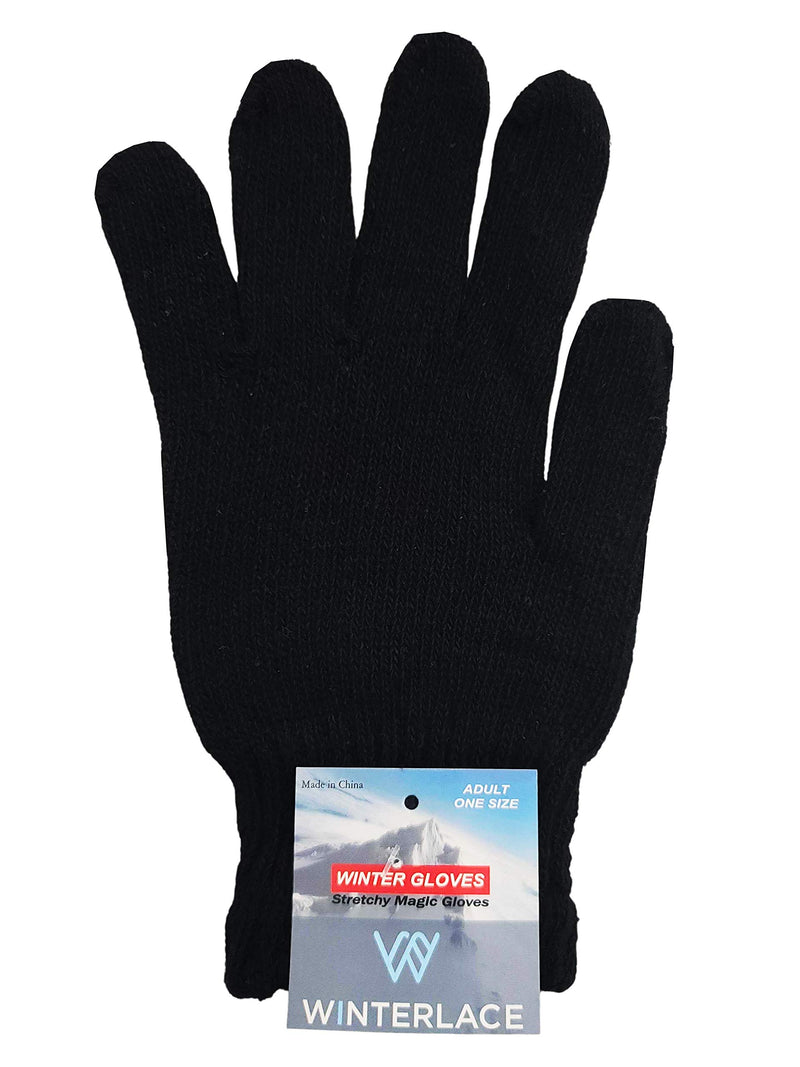 48 Pairs Winter Magic Gloves, Bulk Warm Brushed Interior, Stretchy Assorted Mens Womens (Assorted Knit)