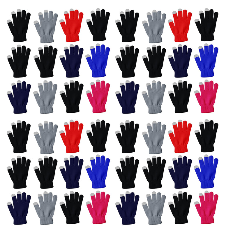 48 Pairs Winter Magic Gloves, Bulk Warm Brushed Interior, Stretchy Assorted Mens Womens (Assorted Knit)