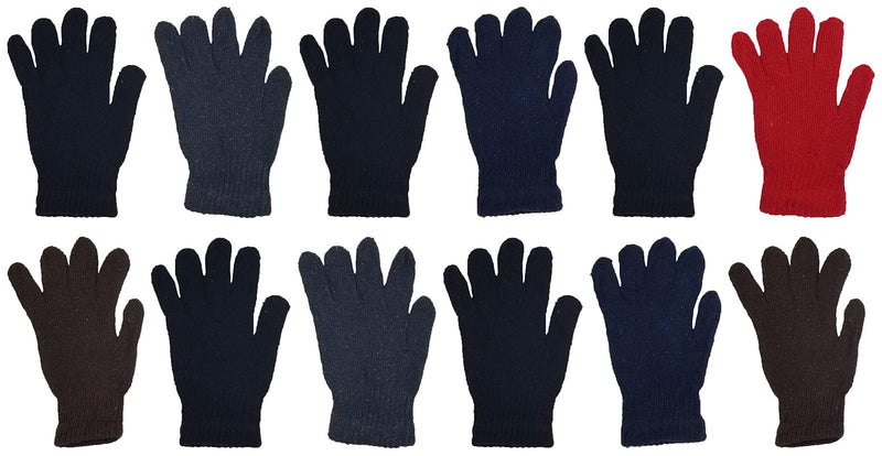 48 Pairs Winter Magic Gloves, Bulk Warm Brushed Interior, Stretchy Assorted Mens Womens (Assorted Knit)