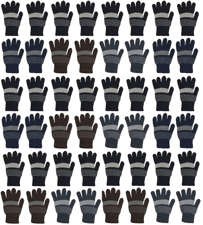 48 Pairs Winter Magic Gloves, Bulk Warm Brushed Interior, Stretchy Assorted Mens Womens (Assorted Knit)