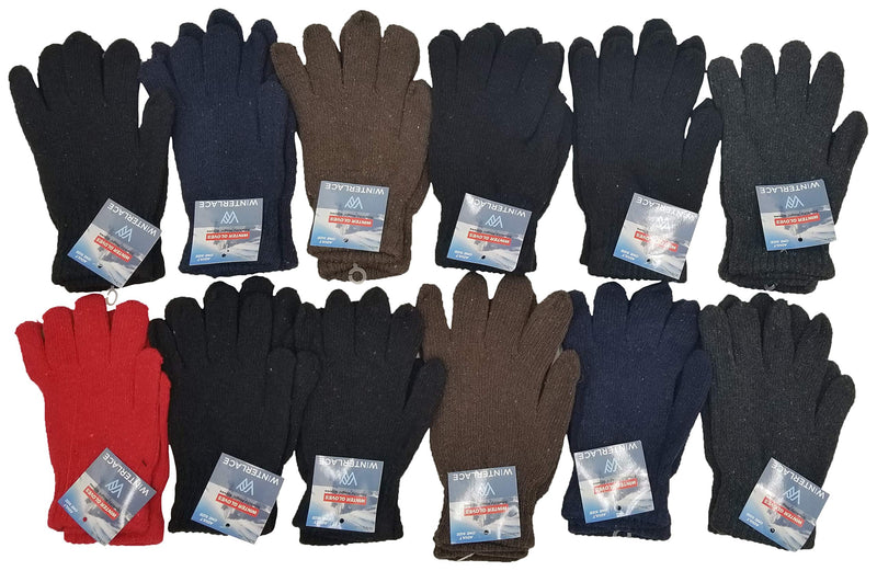 48 Pairs Winter Magic Gloves, Bulk Warm Brushed Interior, Stretchy Assorted Mens Womens (Assorted Knit)