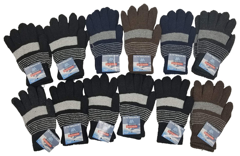 48 Pairs Winter Magic Gloves, Bulk Warm Brushed Interior, Stretchy Assorted Mens Womens (Assorted Knit)