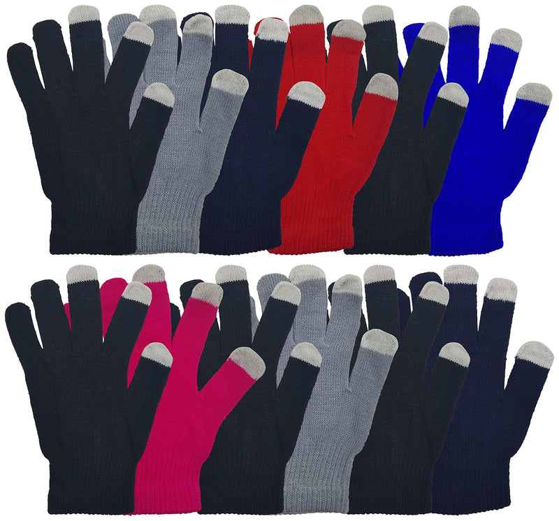 48 Pairs Winter Magic Gloves, Bulk Warm Brushed Interior, Stretchy Assorted Mens Womens (Assorted Knit)