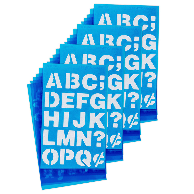 LetterCraft Reusable Plastic Stencils, Full Alphabet & Numbers, Helvetica Bold Font, 3/4-Inch, 6 Per Pack, 4 Packs