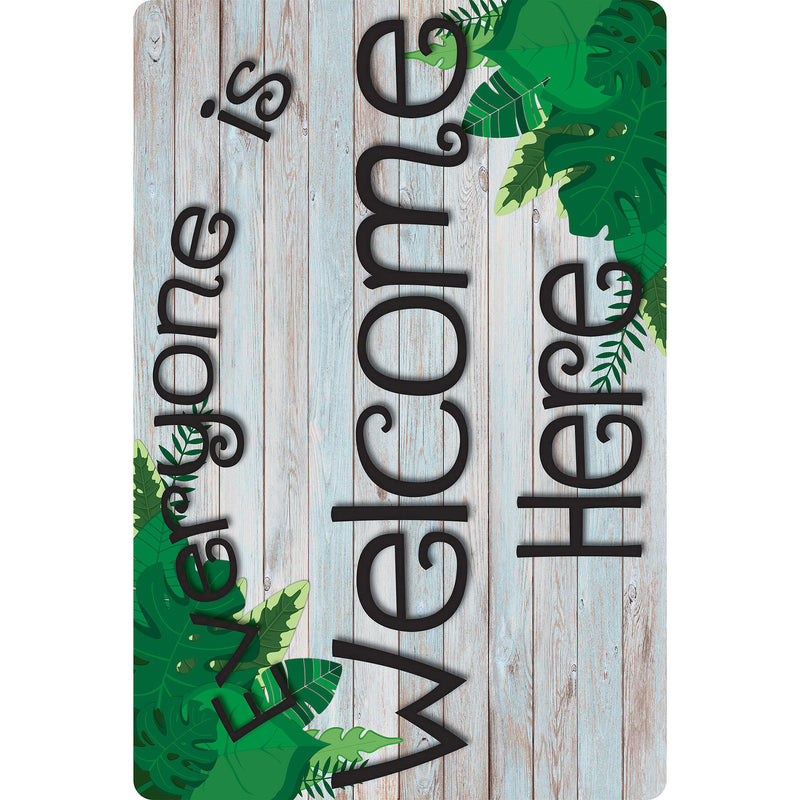 Welcome Mat with Slip Resistant Backing, 15.5" x 23.5", Beech Wood Greenery Everyone is Welcome Here, Pack of 2