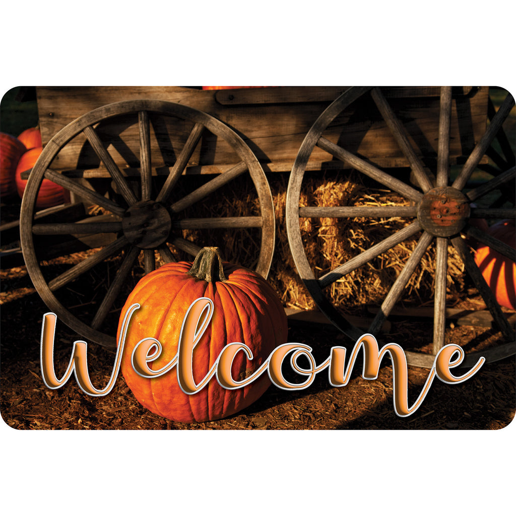 The Original Fun Mat™, Welcome Mat, 15.5" x 23.5", Pumpkin Wagon Welcome