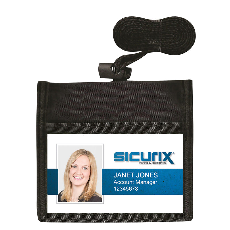 ID Neck Pouch Badge Holder, Horizontal, Adjustable Cord, 4" x 2-1/4" Insert, Black, Pack of 6