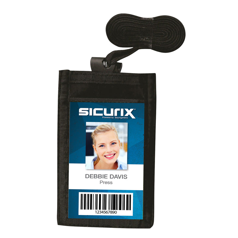 ID Neck Pouch Badge Holder, Vertical, Adjustable Cord, 4" x 2-1/4" Insert, Black, Pack of 3