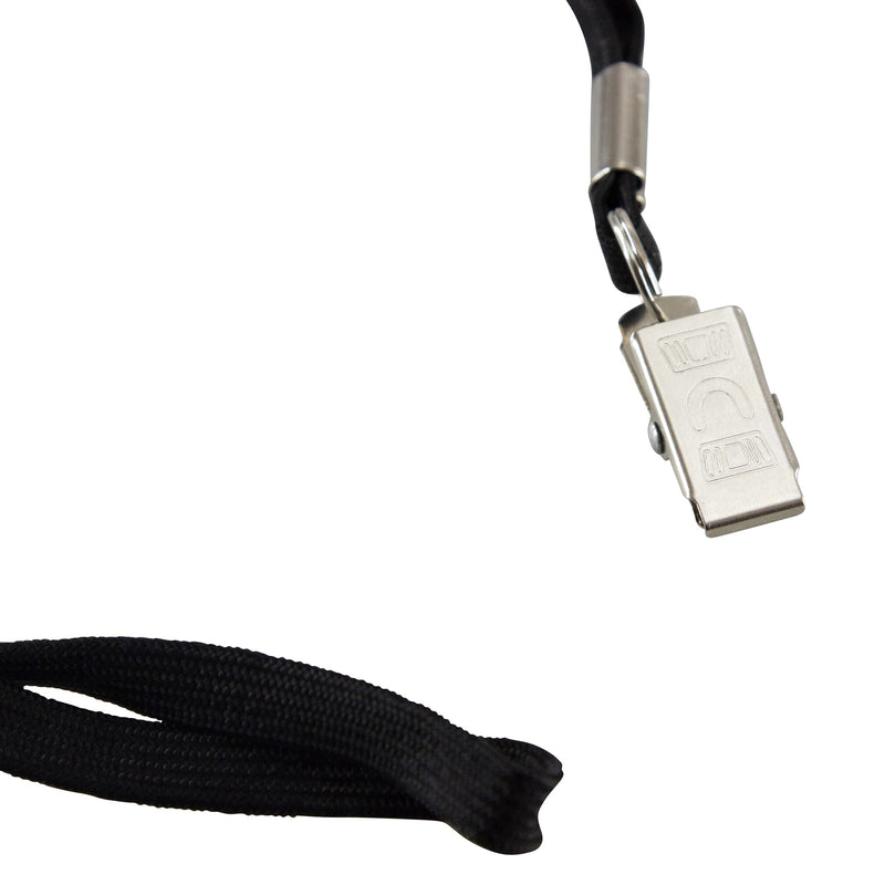 Flat Lanyard with Bulldog Clip, Black, Pack of 100