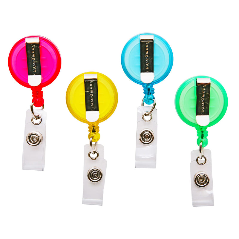 Standard Round ID Badge Reel with Belt Clip & Strap, Translucent Assorted, Pack of 4