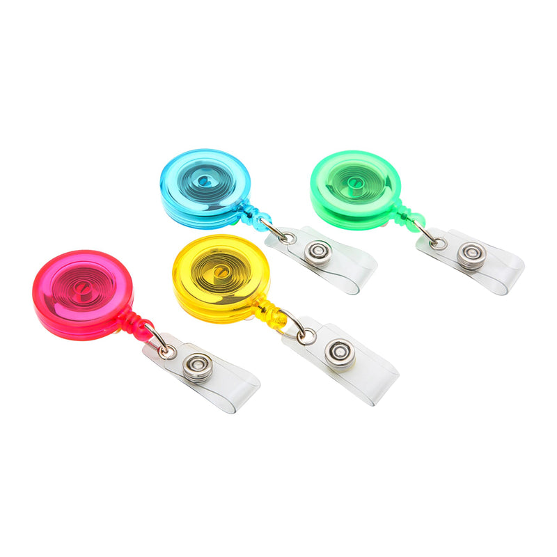 Standard Round ID Badge Reel with Belt Clip & Strap, Translucent Assorted, Pack of 4