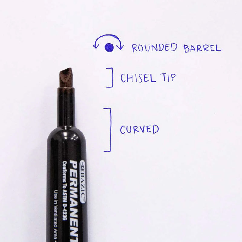 Permanent Markers, Desk Style, Chisel Tip, Black, 12 Per Box, 3 Boxes