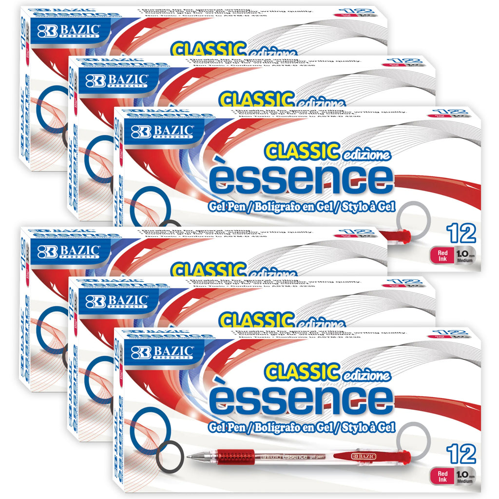 Essence Gel Pen with Cushion Grip, Red, 12 Per Box, 6 Boxes