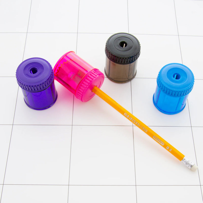 Single Hole Sharpener with Round Receptacle, Assorted Colors, Pack of 24
