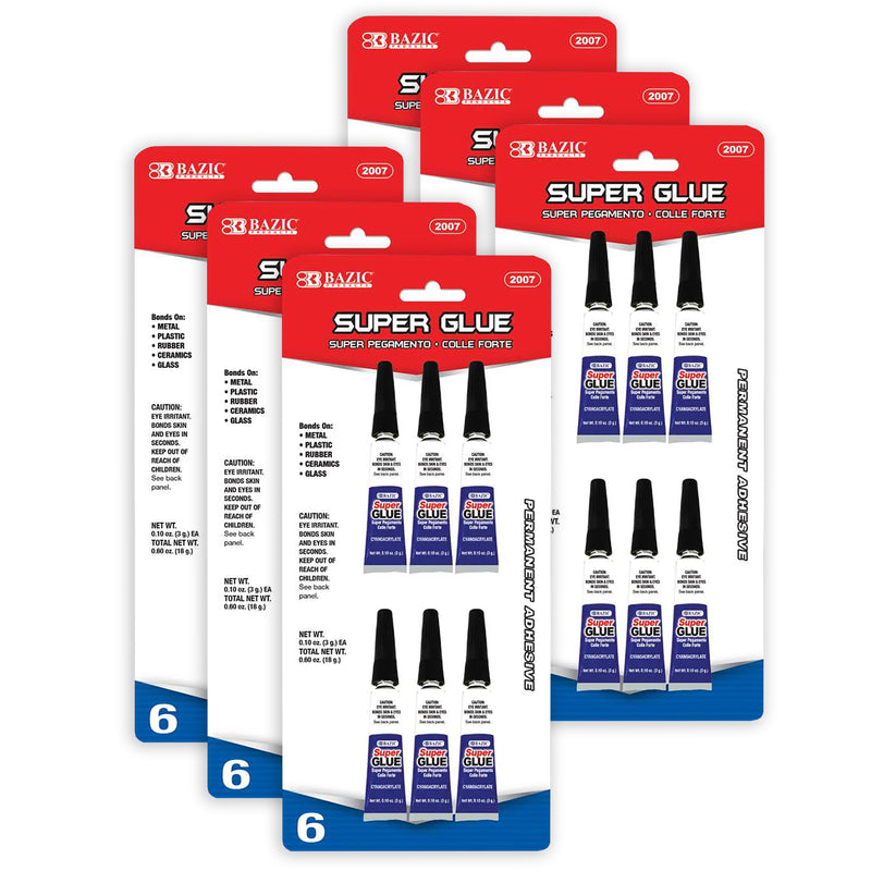 Super Glue, 0.10 oz (3g), 6 Per Pack, 6 Packs