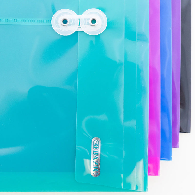 Poly Project Envelopes, 11-1/2" x 9-3/4", 200 Sheet Capacity, Assorted Colors, 5 Per Per Pack, 3 Packs