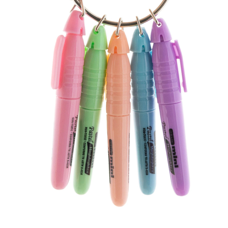 Mini Highlighter with Cap Clip, Pastel, 5 Per Pack, 12 Packs