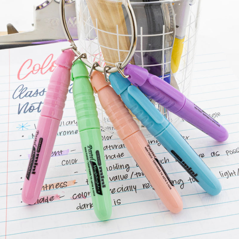 Mini Highlighter with Cap Clip, Pastel, 5 Per Pack, 12 Packs