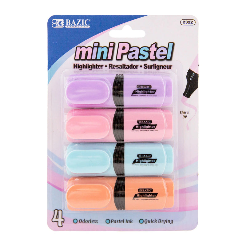 Mini Desk Style Pastel Highlighters, 4 Per Pack, 12 Packs