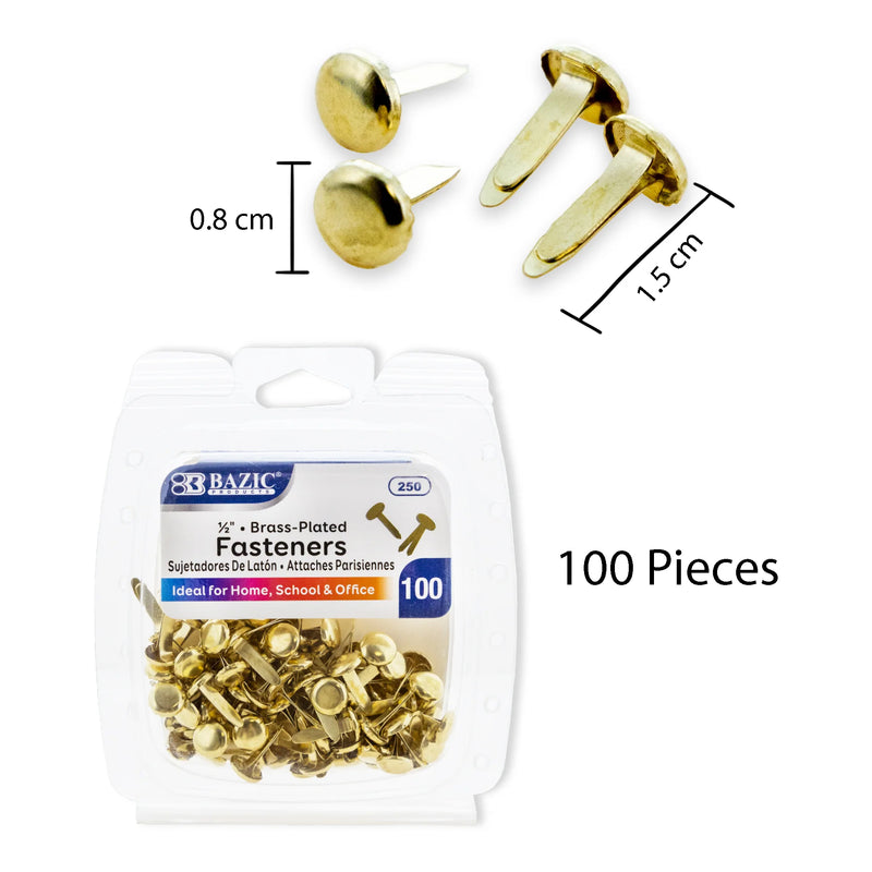 100ct 0.5in Brass-plated Fasteners