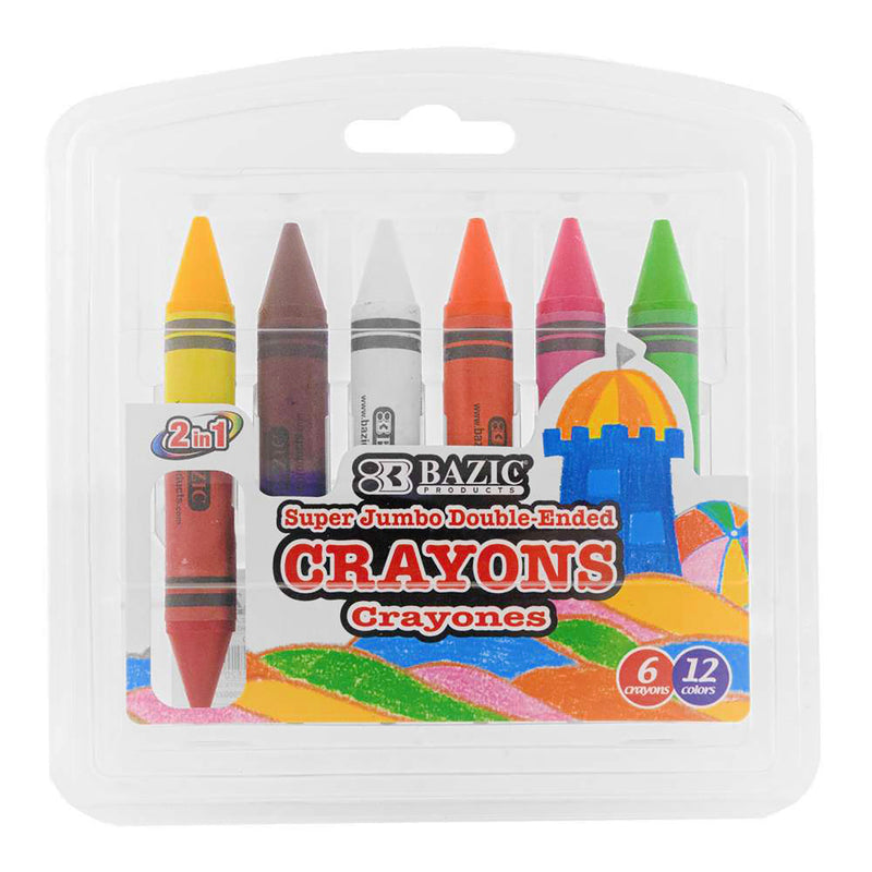 Double-Ended Premium Super Jumbo Crayons, 12 Colors, 6 Per Pack, 12 Packs