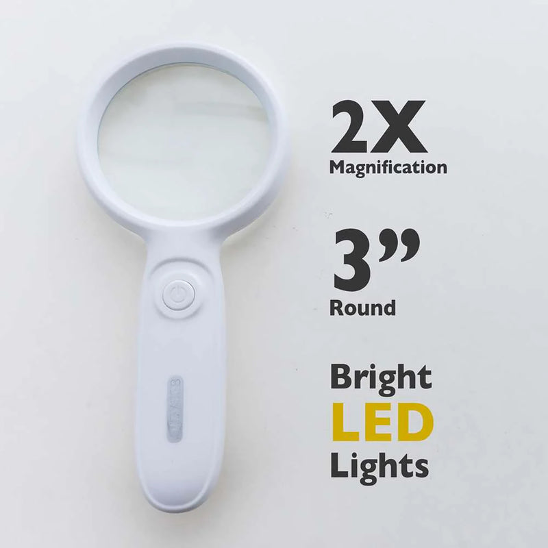 2x LED Lighted Magnifier, 3" Round, Pack of 3