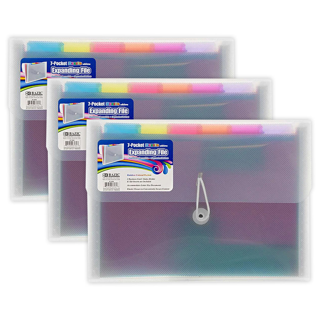 Rainbow 7-Pocket Letter Size Poly Expanding File, Pack of 3