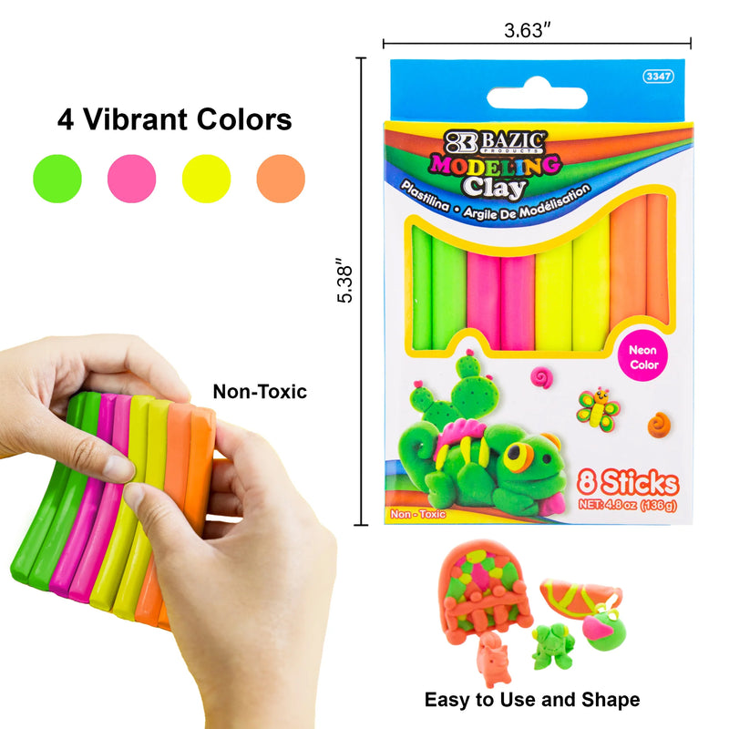 Modeling Clay Sticks, 4 Fluorescent Colors, 4.8 oz (136g) Per Pack, 24 Packs