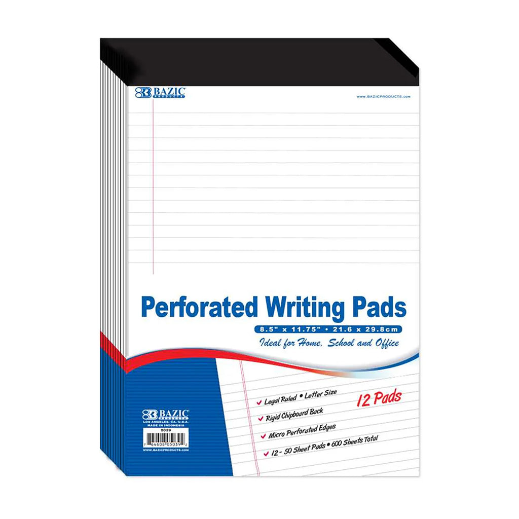 White Perforated Writing Pads 12ct 50 Sheets/pad 8.5x11.75in