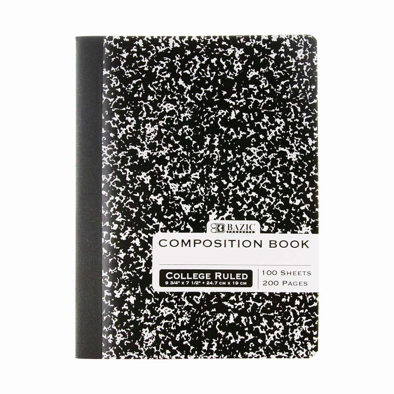 Composition Book, College Ruled, Black Marble, 100 Sheets, Pack of 12