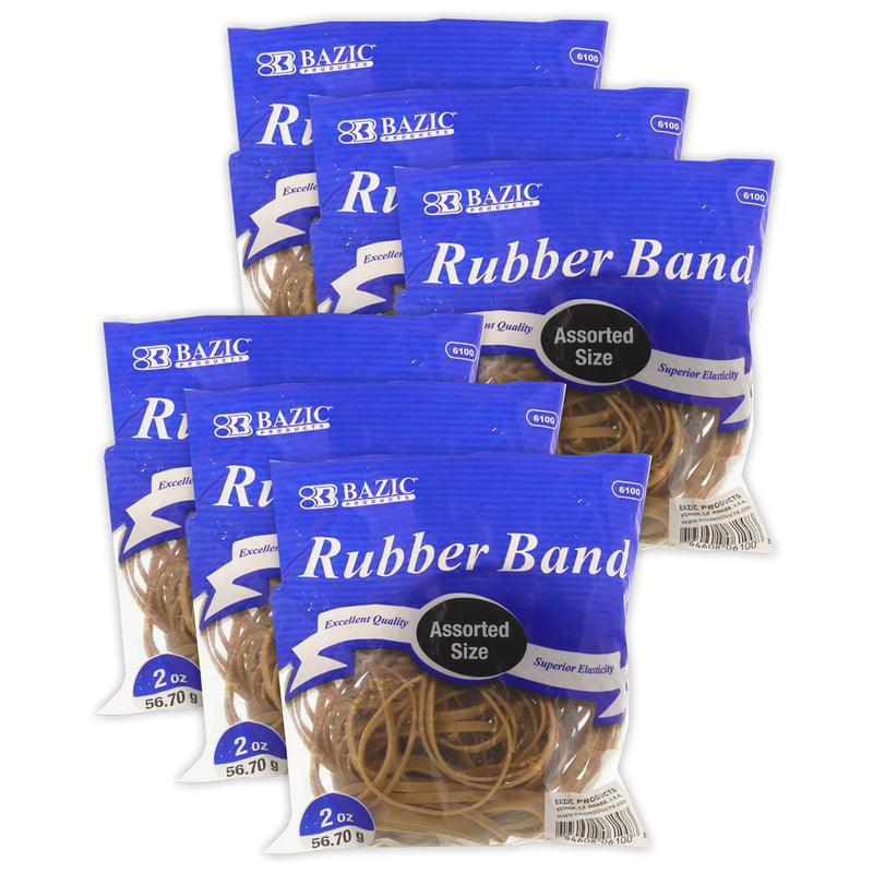 Rubber Bands, Assorted Sizes, 2oz./56.70g Per Pack, 6 Packs