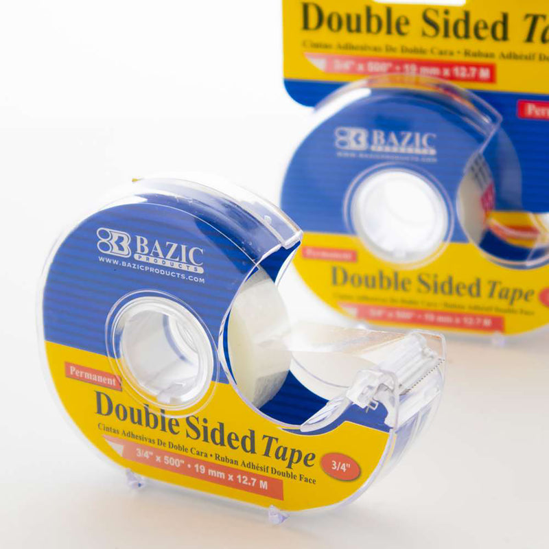 Double Sided Permanent Tape with Dispenser, 3/4" x 500", Pack of 12