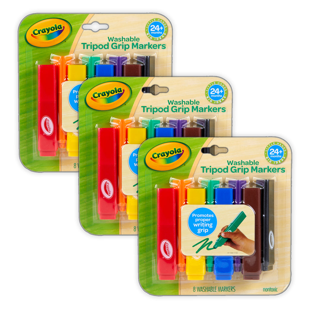 (3 Pk) Tripod Grip Markers Wash 8ct